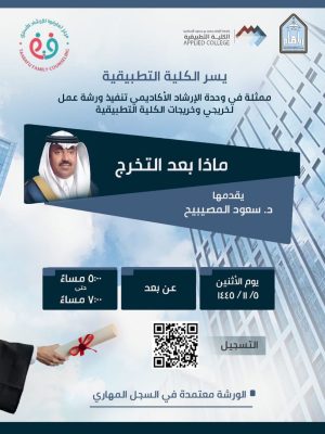 الدكتور سعود المصيبيح في محاضرة لخريجي وخريحات منسوبي الكلية التطبيقية بجامعة الإمام